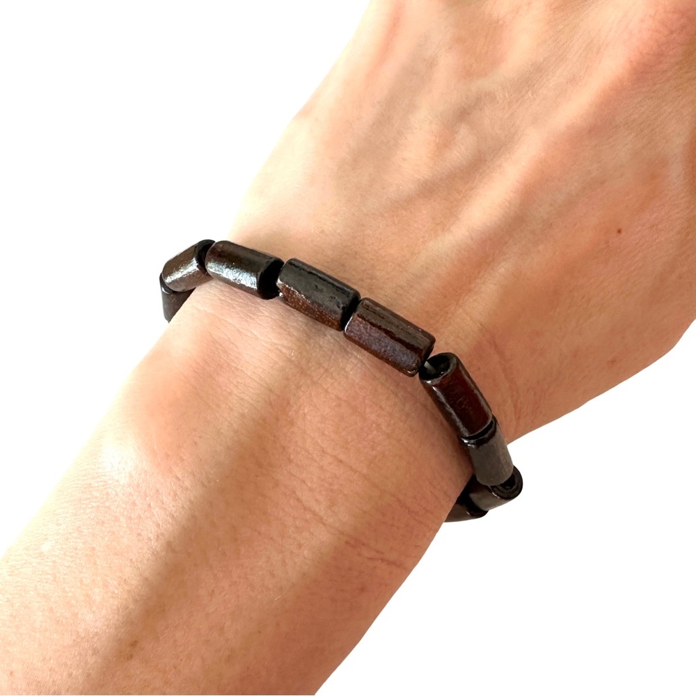 🔴 5 for $10 ONE Chunky Dark Brown Wooden Beaded Bracelet Boho Stacking